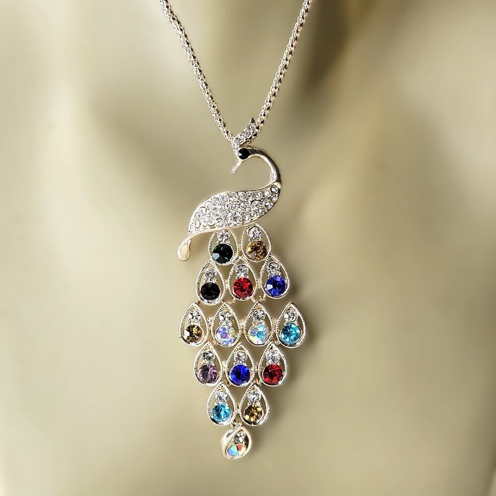 Colourful Peacock Long Pendant Necklace